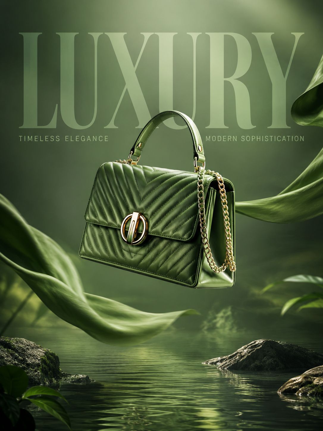 Floating luxury handbag ad