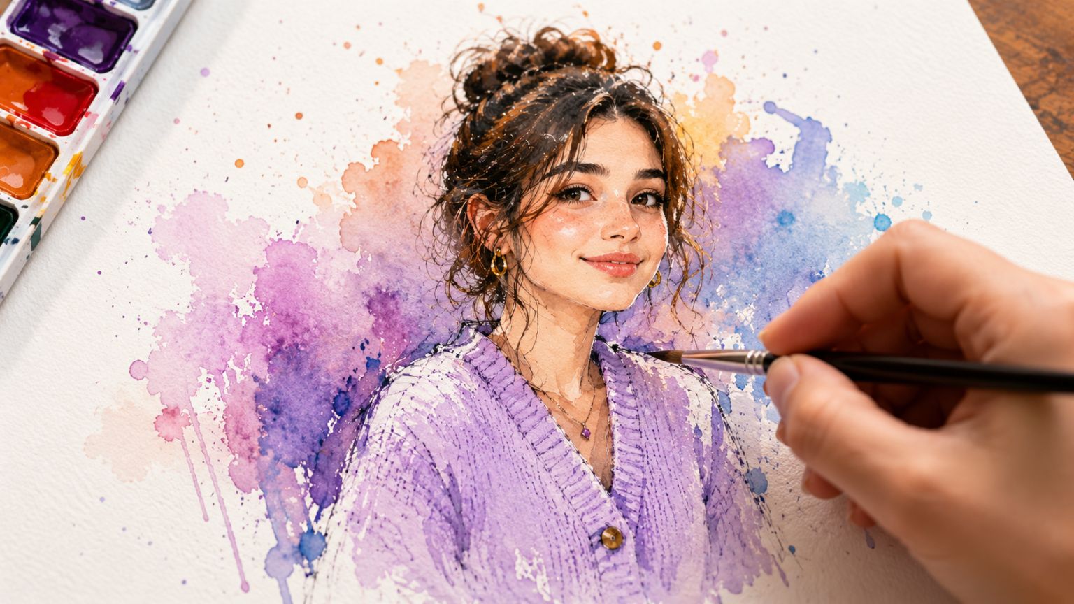 رسم مائي وحبر يُرسم بريشة في الكادر